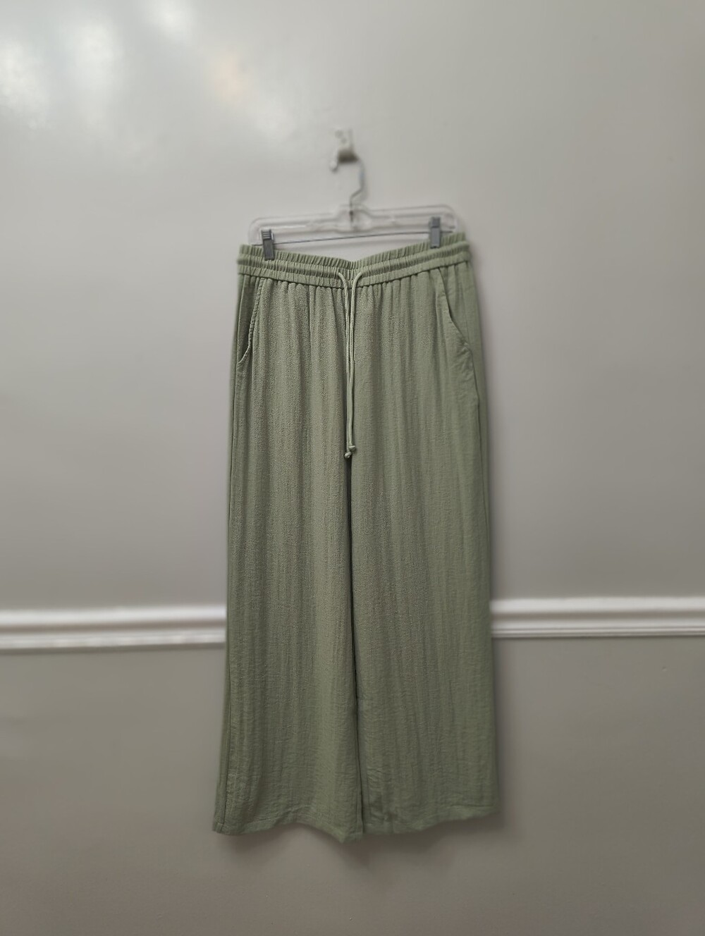 HALARA Drawstring Wide Leg Baggy Pants Green L Large Lounge Casual Earthy Boho